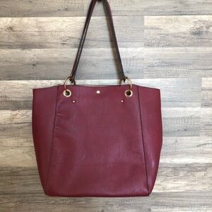 Burgundy Faux Leather Midsize Tote Shoulder  Bag